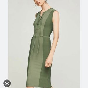 BCBG MAXAZRIA EARTH GREEN SAFARI LACE UP BODYCON DRESS